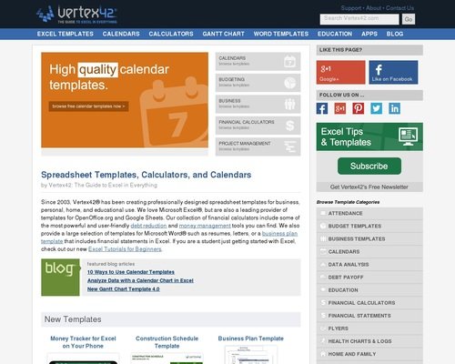 Vertex42 - Excel Templates, Calendars, Calculators and Spreadsheets