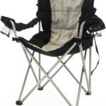 Creative Outdoor Oversized Camping Folding Chair Heavy Duty Lawn Chair with Cup Holders Support 400 LBS Steel Frame Collapsible Padded Arm Chair Quad Chair Portable for Outdoor, Black/Tan
