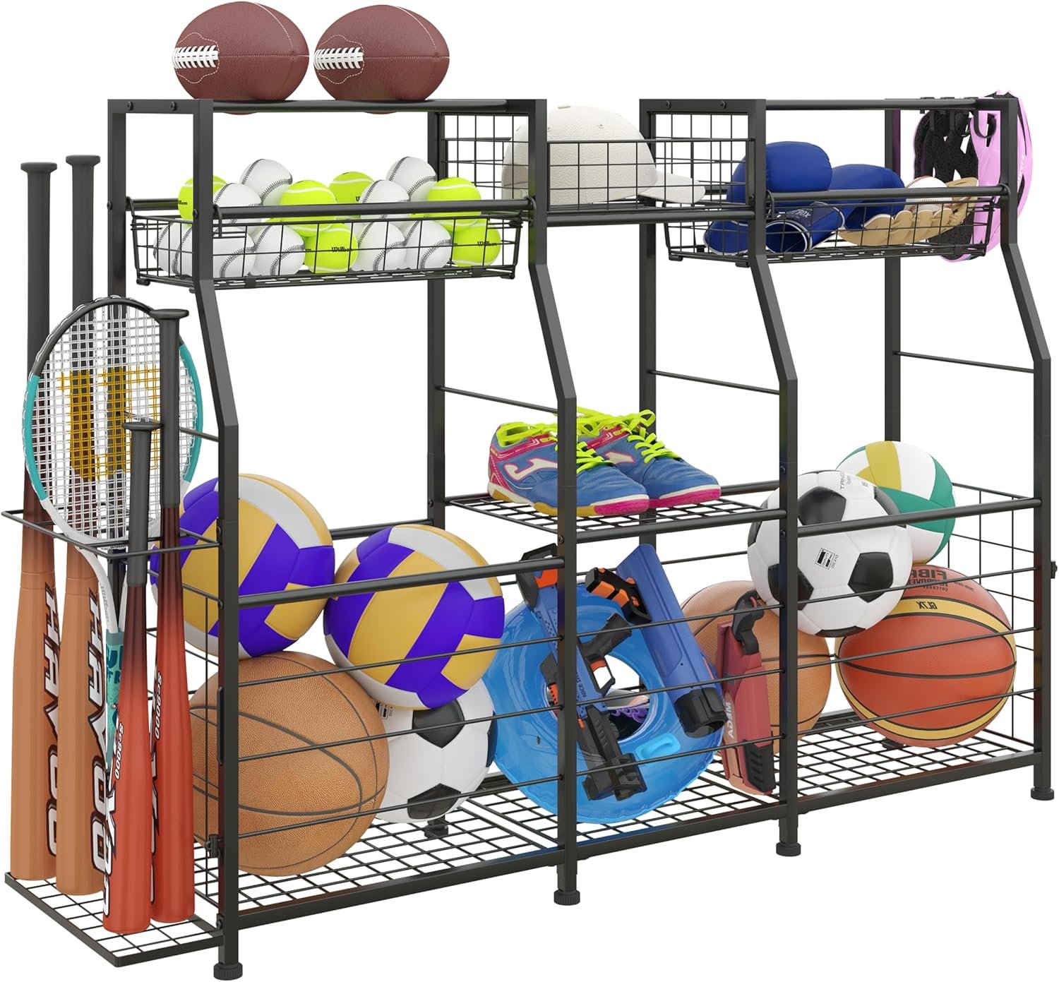 Garage Sports Equipment Organizer, Garage Ball Storage Rack, Garage Organizer System, Indoor/Outdoor Shelf Rack for Sports Gear