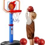 JOYIN Toddler Basketball Arcade Game Set, Adjustable Basketball Goal with 4 Balls for Kids Indoor Outdoor Play, Carnival Games, Christmas Birthday Gift for Boys Girls Age 1 and Up - Air Pump Included