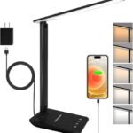 LED Desk Lamp for Office Home, Bright Desk Light with USB Charging Port, Adjustable Dimmable Desk Lamps 5 Modes 5 Brightness, Touch Study Lamp for Nail, Craft, Puzzle, Sewing, Study, Black