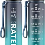 Water Bottle with Straw, 32oz Motivational Water Bottles with Time Marker to Drink, Tritan BPA Free, 1L Sports Water Bottle with Carry Strap LeakProof for Women Gym Fitness Outdoor (1 Pack)