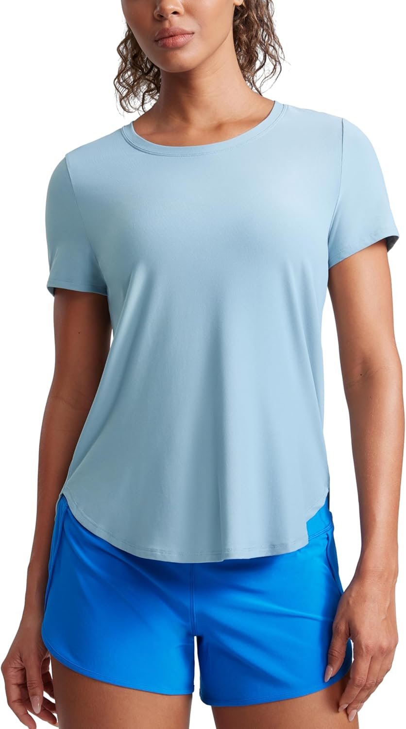 CRZ YOGA Cloudweight Workout Tops for Women Lightweight Athletic Short Sleeve Shirts Gym Running Side Slit T-Shirts