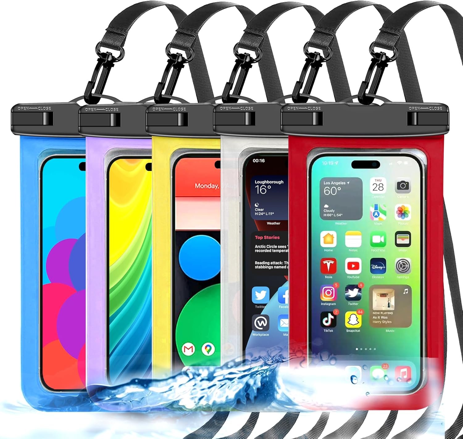 [Up to 8.3"] 5 Pack Multicolor Universal Waterproof Phone Pouch, Phone Waterproof Case Dry Bag (Protection Level: IP68) Outdoor Sports for Apple iPhone,Samsung,and More(White,Blue,Red,Purple,Yellow)