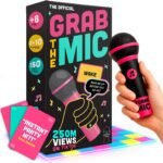 Lucky Egg Official Grab The Mic – Family Karaoke Board Game, 8+ Year Olds, 2-10 Players - Games for Bad Singers with 250 Lyrics (125 Cards) for Hilarious Game Nights & Birthday Party, Kids Gift