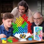 48PCS Stack Game for Adult & Kids, Tetra Board Tower Games for Family Travel Party, 2 Players Balance Stacking Toy, Team Toys Building Block