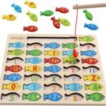 Magnetic Wooden Fishing Game Toy for Toddlers, Alphabet Fish Catching Counting Games Puzzle with Numbers and Letters, Preschool Learning ABC Math Educational Toys 3 4 5 Years Old Girl Boy Kids
