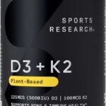 Sports Research® Vitamin D3 + K2 w/ Coconut Oil - Vegan Vitamin D 5000iu & Mk7 Vitamin K 100mcg for Bone & Immune Support - Vegan Certified · Non-GMO · Soy Free - 60 Softgels