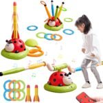 Powza 3 in 1 Musical Jump, Toss Ring Game and Stomping Launch Rocket Launcher for Kids Outdoor Toys with Remote Control, Indoor Outside Toy for Kids Ages 4-8 Toys for Ages 5-7 8-13 Birthday Gifts