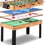 SereneLife 4in1 Multi Game Table, 48" Sports Arcade with Accessories, Ping Pong, Air Hockey, Pool Billiards, Soccer Foosball All in One, for Indoor and Outdoor, Family, Kids and Adults