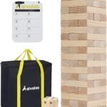 Giant Timber Blocks Games, 56 Blocks Large Tower Outdoor Games - Includes Carry Bag and Scoreboard, Wood Stacking Yard Games Grows from 2FT to Over 4.2FT for Kids Adults Family