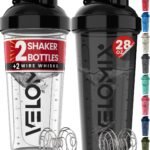 -2 Pack- 28 oz Protein Shaker Bottles for Protein Mixes - 2x Wire Whisk | Leak Proof Shaker Cups for Protein Shakes | Protein Shaker Bottle Pack (Black/Transparent)