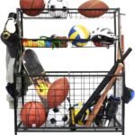 Kinghouse Sport Equipment Organizer for Garage, Steel Basketball Rack with Baseball Bat Holder and Hooks, Easy Assembly Storage for Balls, Kids' Toys, and Workout Gear in Basement, Home Gym, Outdoor