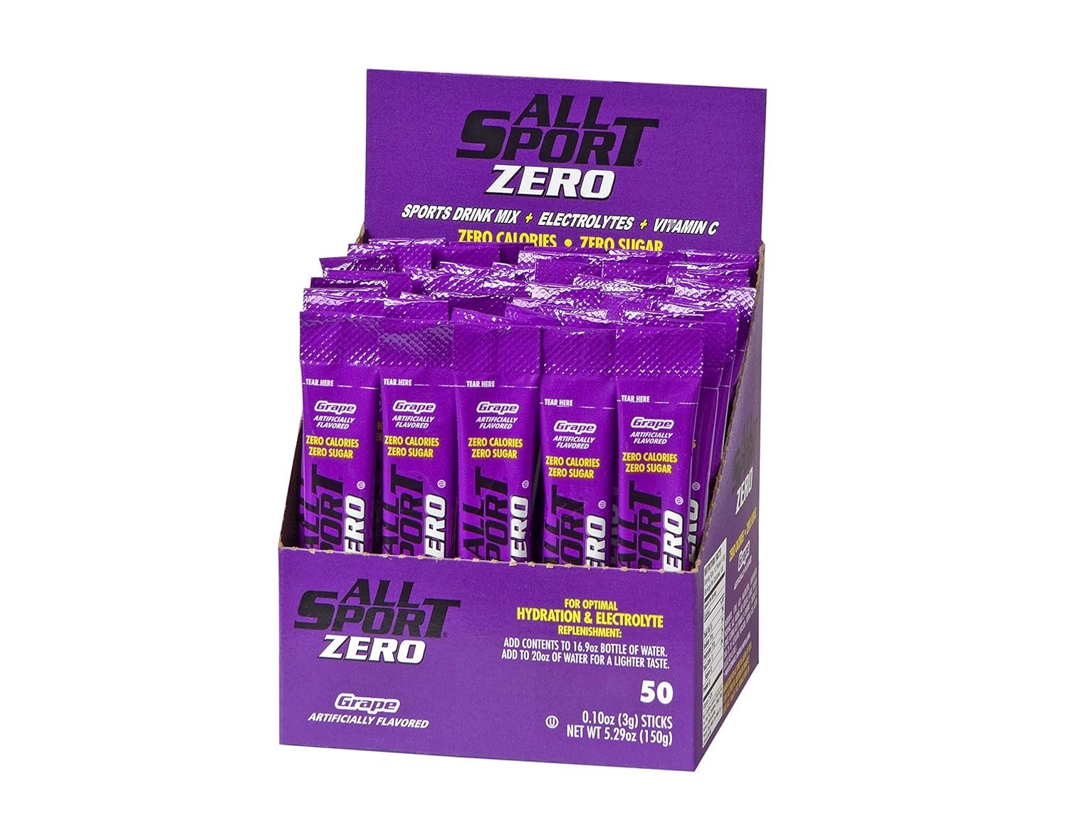 All Sport Powder Hydration Sticks | Zero Calorie | Performance Electrolyte Drink Mix | Sugar Free | 2x Potassium | Grape | 3 grams (50 Count)