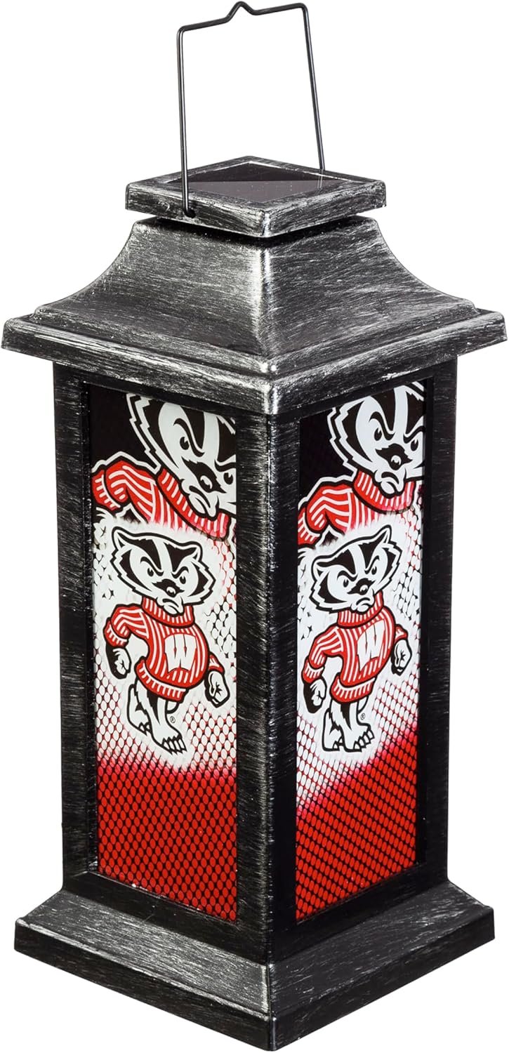 Team Sports America NCAA Wisconsin-Madison Solar Powered Rechargeable LED Lantern | Safe Indoor Outdoor Hanging Table Lantern for Garage, Garden, Patio