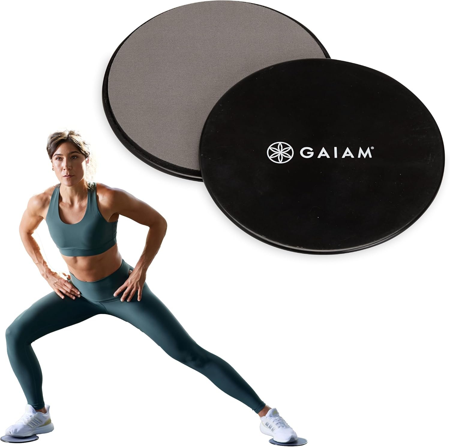 Gaiam Core Sliding Discs - Dual Sided Workout Sliders for Carpet & Hardwood Floor - Home Ab Pads Exercise Equipment Fitness Sliders for Women and Men, Grey/Black