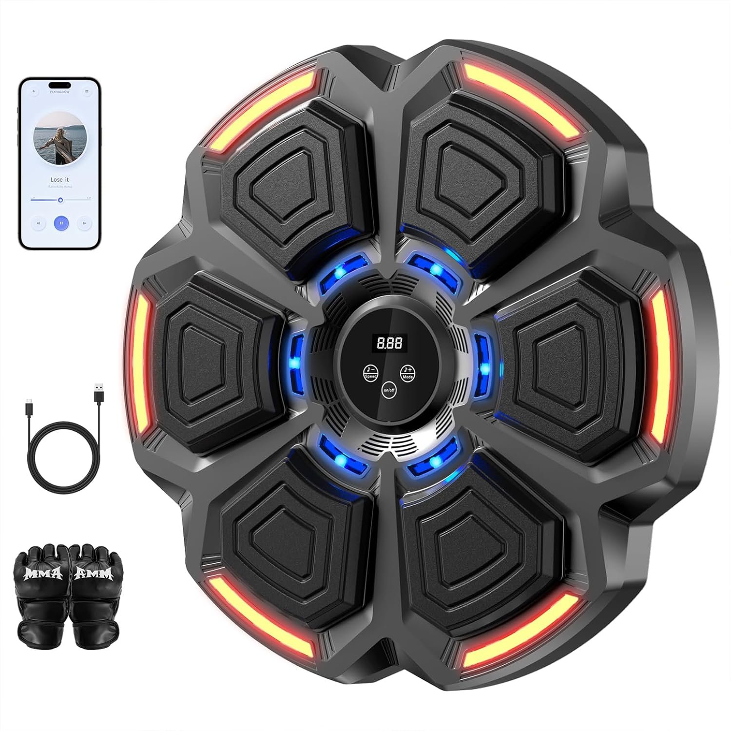 Music Boxing Machine for Adults,Bluetooth Smart Boxing Training Machine,Wall Target Punching Workout for Kids,Reflex Training Suitable for Home,Office,Gym,Fun Fitness Equipment