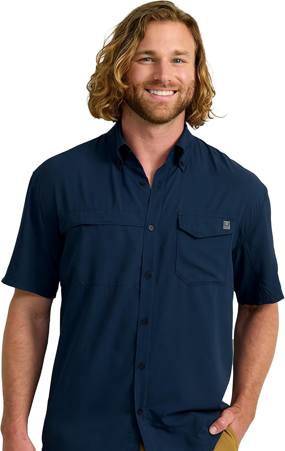 HUK mens Tide Point Solid Short Sleeve Shirt, Button Down for Men