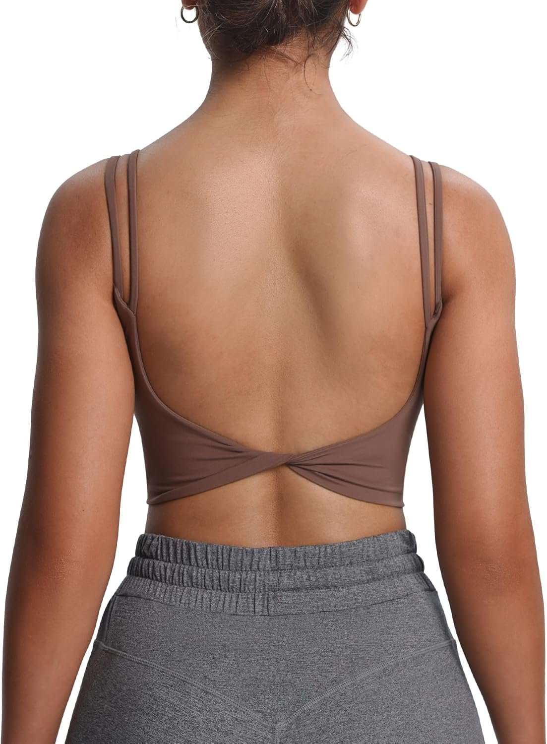 Aoxjox Women's Workout Sports Bras Fitness Yoga Crop Tank Twist Back Cami