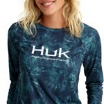 HUK Women's Pursuit Patterned Crew Sleeve, Performance Shirt